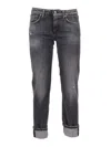 Dondup Faded Black Boyfriend Jeans With Subtle Distressing And Rolled Cuffs In Animal Print