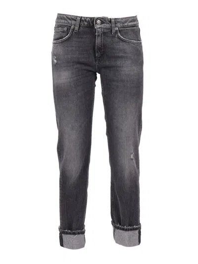 Dondup Faded Black Boyfriend Jeans With Subtle Distressing And Rolled Cuffs