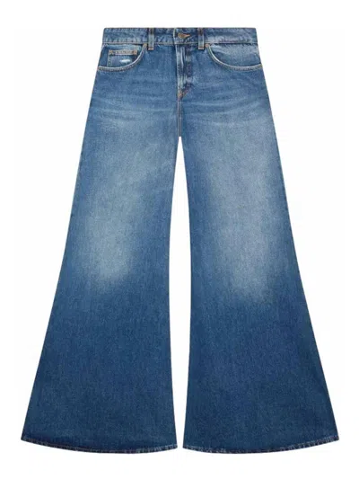 Dondup High-waisted Wide-leg Jeans With Vintage-inspired Fading In Blue