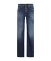 Dondup Medium Blue Straight-leg Jeans With Button Closure In Blue