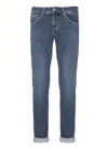 Dondup Straight Leg Cotton Jeans With Belt Loops In Blue