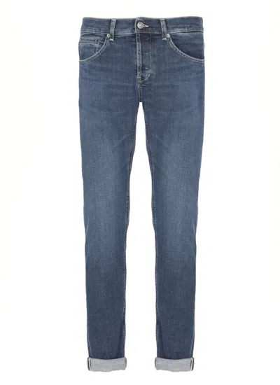 Dondup Straight Leg Cotton Jeans With Belt Loops In Blue