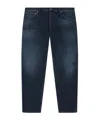 Dondup Distressed Dark Denim Trousers With Raw Edge Finish In Blue