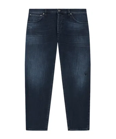 Dondup Distressed Dark Denim Trousers With Raw Edge Finish In Blue