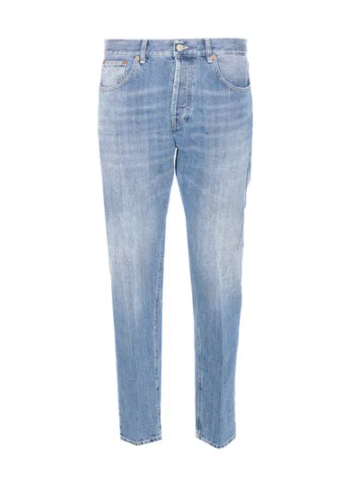 Dondup Slim Fit Carrot Trousers With Belt Loops In Blue