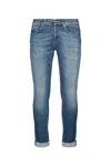Dondup Denim Trousers With Belt Loops And Rolled Cuffs In Blue