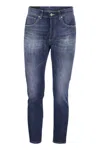 Dondup Denim Trousers With Belt Loops And Contrast Stitching In Blue