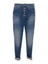 Dondup High-waisted Distressed Denim Jeans With Rolled Cuffs In Blue