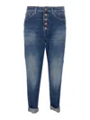 Dondup High-waisted Jeans With Distinctive Button Closure And Rolled Hems In Blue