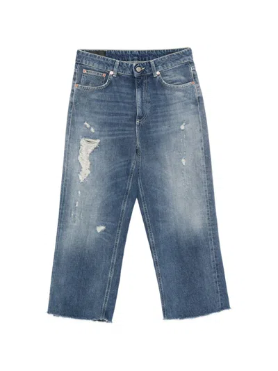 Dondup Jeans Cropped In Cotone Con Strappi  In Blue
