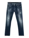 Dondup Indigo Blue Trousers With Distressed Finish And Classic Five-pocket Design In Blue