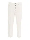 Dondup Cropped Cotton-blend Denim Jeans With Button Detailing In White