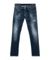Dondup Indigo Blue Trousers With Distressed Finish And Classic Five-pocket Design In Blue