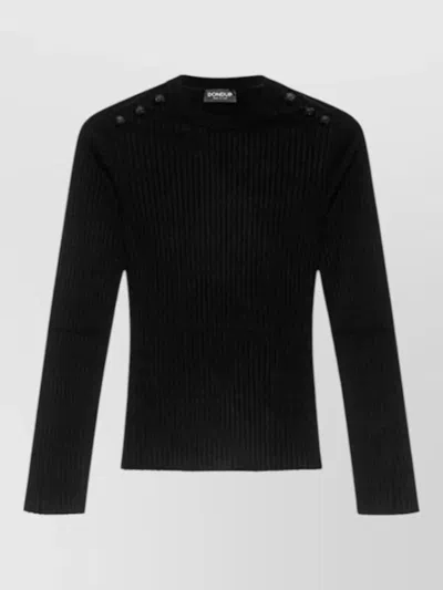Dondup Knit Pullover Crew Neck Shoulder Buttons In Black
