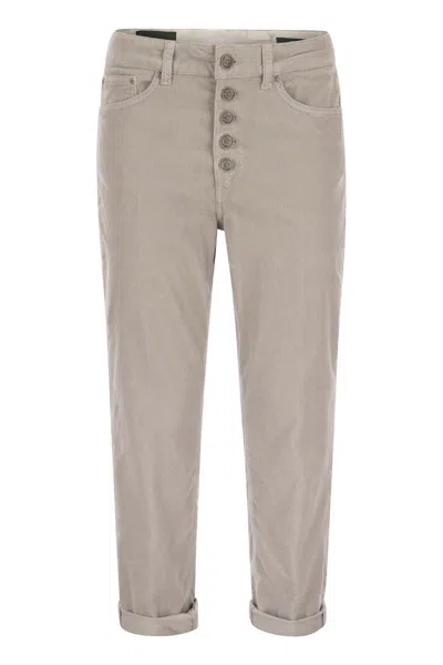 DONDUP DONDUP KOONS - MULTI-STRIPED VELVET TROUSERS WITH JEWELLED BUTTONS