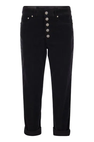 DONDUP DONDUP KOONS - MULTI-STRIPED VELVET TROUSERS WITH JEWELLED BUTTONS