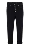 Dondup Fitted High-waist Cropped Trousers With Decorative Buttons In Black