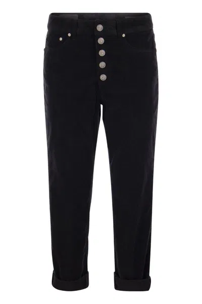 DONDUP DONDUP KOONS - MULTI-STRIPED VELVET TROUSERS WITH JEWELLED BUTTONS
