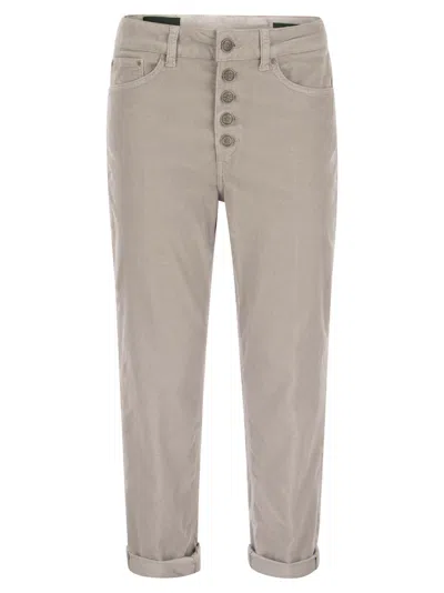 DONDUP KOONS - MULTI-STRIPED VELVET TROUSERS WITH JEWELLED BUTTONS