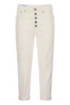 Dondup Cropped Cotton-blend Denim Jeans With Button Detailing In White