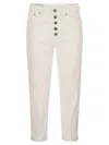 Dondup Cropped Cotton-blend Denim Jeans With Button Detailing In White