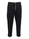 Dondup High-waisted Tailored Pants With Button-up Front And Rolled Cuffs In Black