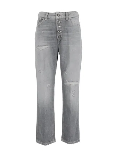 Dondup Koons Distressed Jeans In Gray