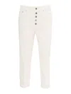 Dondup Cropped Cotton-blend Denim Jeans With Button Detailing In White