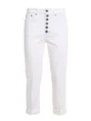 Dondup Cropped Cotton-blend Denim Jeans With Button Detailing In White
