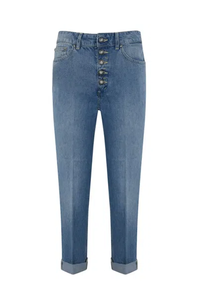 Dondup Koons Cropped Jeans In Cotton In Blue