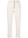 Dondup Striped Pattern Cropped Trousers With Button Detailing In Neutrals