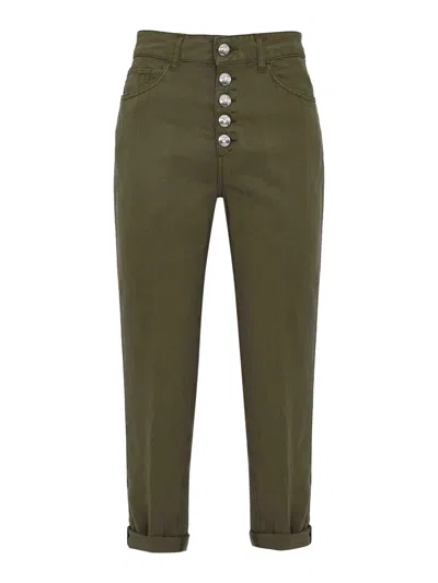 Dondup Koons Cropped Trousers With Jewel Buttons In Green