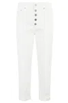 Dondup Cropped Cotton-blend Denim Jeans With Button Detailing In White