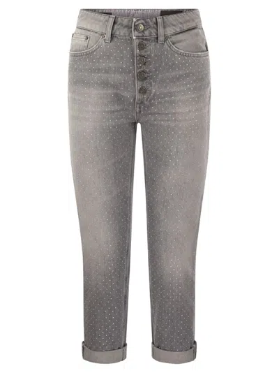 Dondup Koons Embellished Cropped Jeans In Grey
