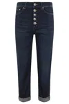 Dondup High-waisted Jeans With Distinctive Button Closure And Rolled Hems In Blue