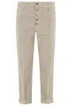 Dondup Cropped Cotton-blend Denim Jeans With Button Detailing In Neutrals