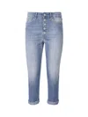 Dondup Straight Cotton Jeans Rolled Cuffs In Blue