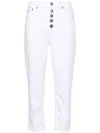 Dondup Cropped Cotton-blend Denim Jeans With Button Detailing In White
