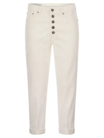 Dondup Koons - Multi-striped Velvet Trousers With Jewelled Buttons In White