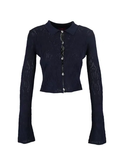 Dondup Lace-knit Cropped Cardigan In Black