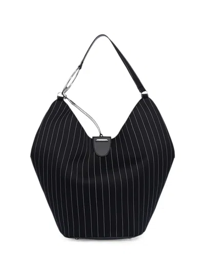 Dondup Large Pinstripe Tote Bag In Black