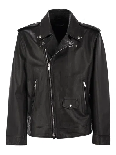 Dondup Black Biker Jacket In Nappa Leather