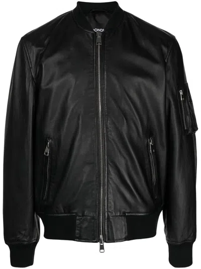 Dondup Leather Bomber Jacket In Black