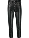 Dondup Leather High-waisted Cropped Trousers In Schwarz