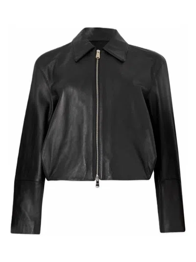 Dondup Nappa Leather Zipped Collared Jacket In Black