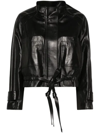 Dondup Logo-plaque Leather Jacket In Black