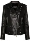 Dondup Asymmetric Zip Leather Jacket In Black
