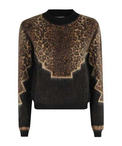 DONDUP LEOPARD-PRINT GEOMETRIC-PATTERN SWEATER