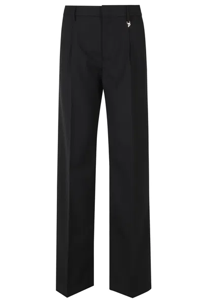 Dondup Lia Black Virgin Wool Loose-fit Straight-leg Pants