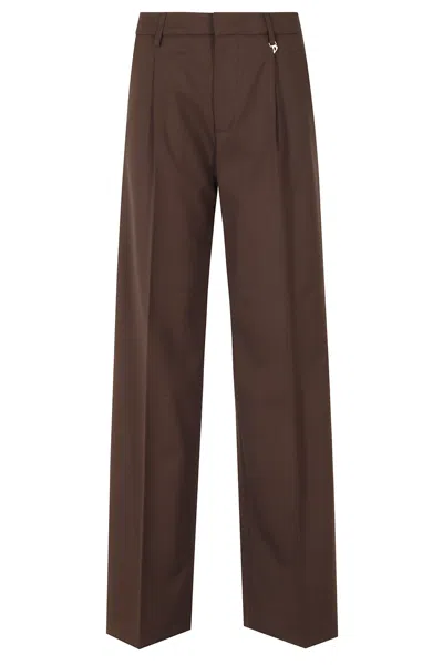 Dondup Lia Brown Virgin Wool Loose-fit Straight-leg Pants In Black